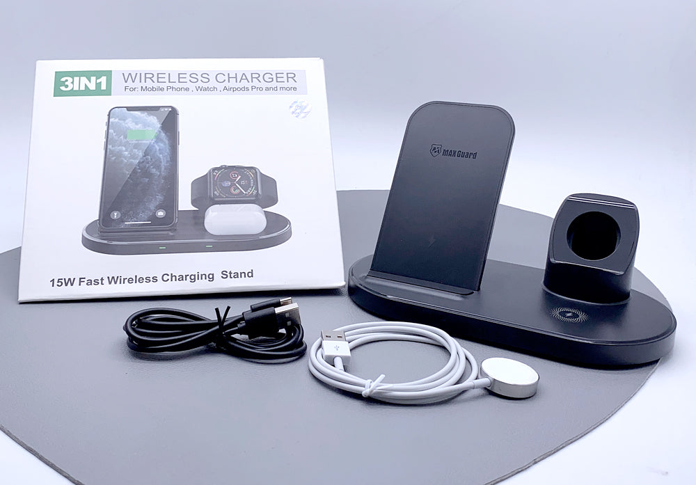 Maxguard 15W 3 in 1 wireless charger stand (for phone, watch, airpod pro)