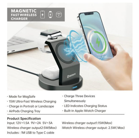 Maxguard 15W 3 In 1 Wireless Charger CW03 (for MagSafe)